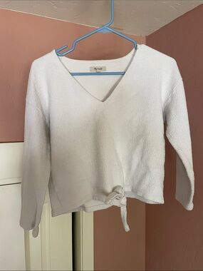 Madewell White V-Neck Tie-Front Knit Sweater